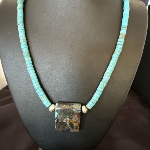 Navajo Spiderweb Turquoise Heishi Pearls Necklace | Sterling Silver | 20" | Authentic Native American Handmade | 16864