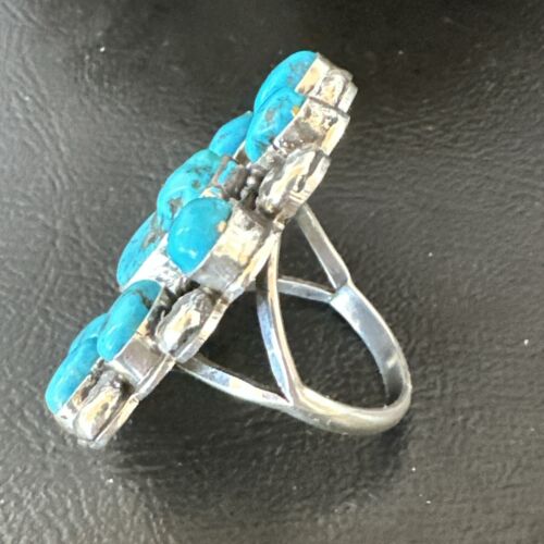 Navajo Blue Kingman Turquoise Cluster Ring | Authentic Native American Sterling Silver | Multi-Stone | Sz 10.5 | 17423