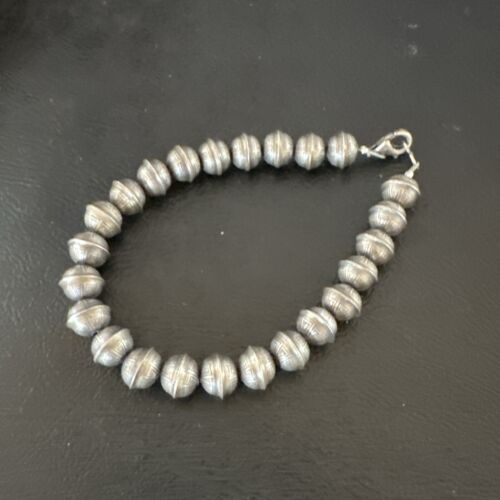 Handmade Stamped Navajo Pearls Bracelet | 8mm Beads | 8" Sterling Silver | Authentic Native American | 17446