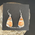 Navajo Blue Turquoise & Orange Spiny Oyster Inlay Dangle Earrings | Sterling Silver | Native American Handmade | 15581