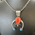 Navajo Blue Turquoise Red Spiny Oyster Naja Pendant | Sterling Silver | Authentic Native American Handmade | 16405