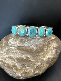 Women's Blue Turquoise 5-Stone Cuff Bracelet | Navajo Sterling Silver | Authentic Native American Jewelry | 16278