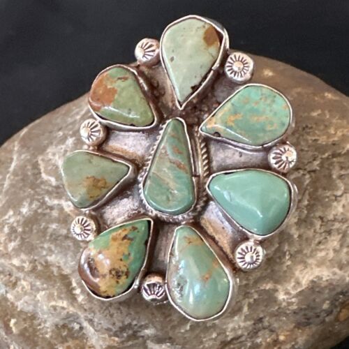 Navajo Green Turquoise Cluster Ring | Authentic Native American Sterling Silver | Multi-Stone | Sz 7 | 16859