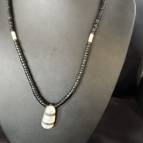 Navajo Mother of Pearl & Onyx Heishi Necklace | Sterling Silver | Authentic Native American Handmade | 18" | 15264