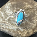 Navajo Leaf Blue Kingman Turquoise Ring | Sterling Silver | Sz 10.5 | Authentic Native American Handmade | 17136