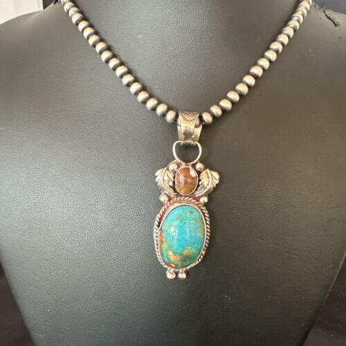 Navajo Blue Kingman Turquoise Wild Horse Necklace Pendant | Sterling Silver | Authentic Native American Handmade | 17225