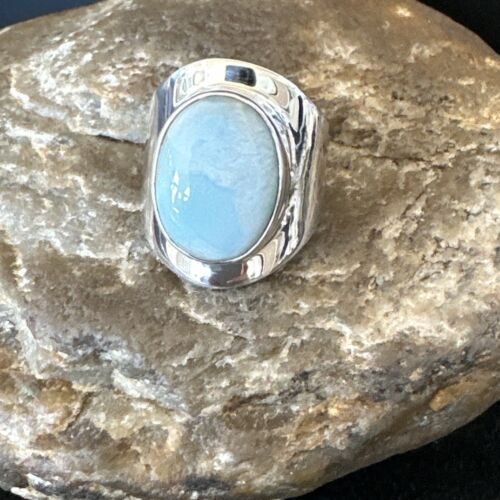 Navajo Blue Larimar Ring | Sterling Silver | Sz 8 | Authentic Native American Handmade | 16603