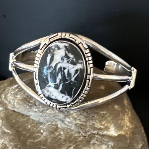 White Buffalo Turquoise Cuff Bracelet | Navajo Sterling Silver | Authentic Native American Handmade | 16250