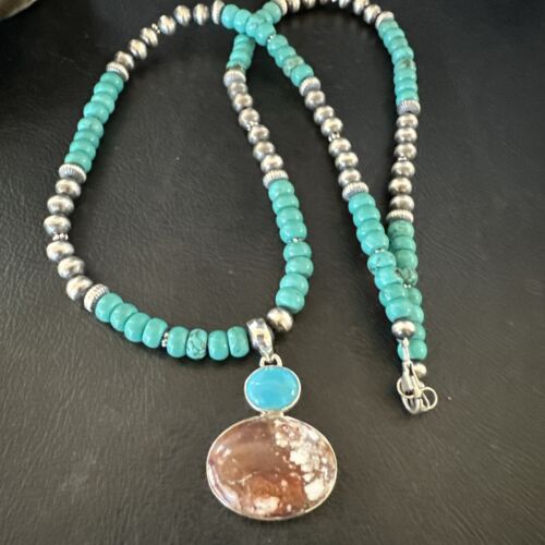 Navajo Wild Horse | Blue Kingman Turquoise Pendant Necklace | Sterling Silver | 17571