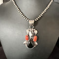 Navajo White Buffalo Coral Onyx Pearls Cluster Pendant | Sterling Silver | Native American Handmade | 15371