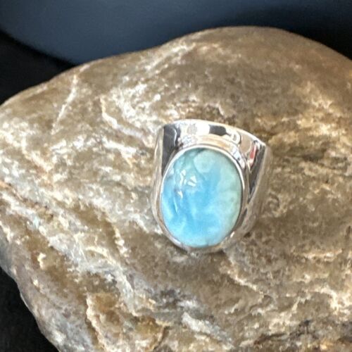 Navajo Blue Larimar Ring | Sterling Silver | Sz 8 | Authentic Native American Handmade | 16602