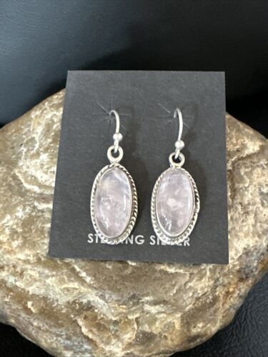 Navajo Pink Mother of Pearl Dangle Inlay Earrings | Sterling Silver | Authentic Native American Handmade | 15306