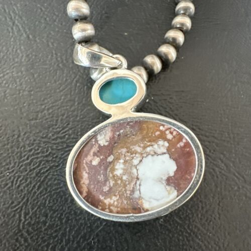 Navajo Wild Horse Blue Kingman Turquoise Necklace | Sterling Silver | 17337
