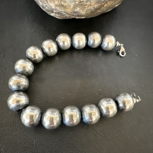 Navajo Pearl Round Beads Bracelet | 14mm | 8" | Sterling Silver | Authentic Native American Handmade | 17166