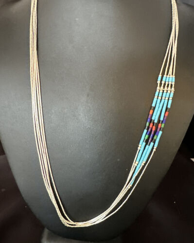 Multi-Color Liquid Silver Heishi Necklace | 5-Strand Sterling Tubes | 22" | 15047