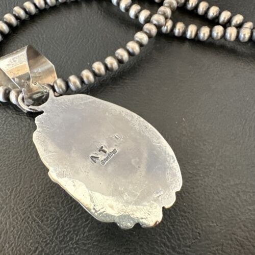 Men's White Buffalo Turquoise Pendant Necklace | Navajo Pearl Sterling Silver | 17037