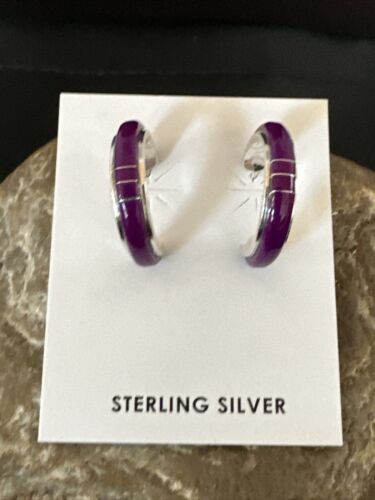 Navajo Purple Sugilite Inlay Earrings | Sterling Silver | 0.25" | 16745