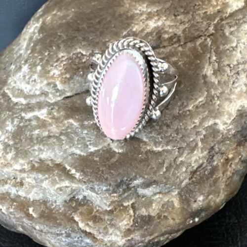 Navajo Oval Pink Conch Ring | Handmade | Sz 7.5 | 16049