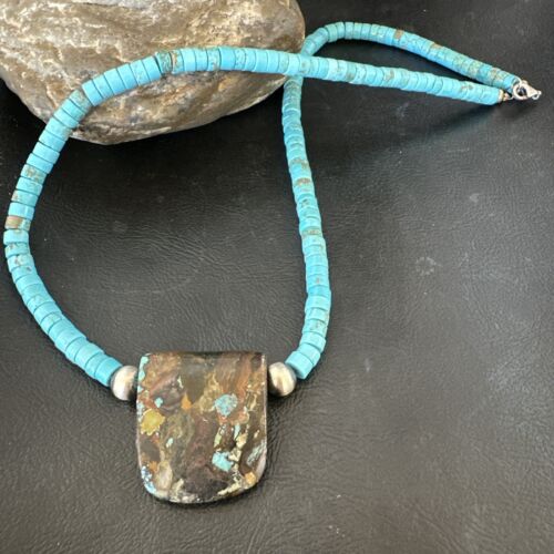 Navajo SpiderWeb Turquoise Heishi Pearls Necklace | Sterling Silver | 20" | Authentic Native American Handmade | 17093