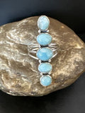 Navajo Blue Larimar Multi-Stone Ring | Authentic Native American Sterling Silver | Multi-Stone | Sz 5.5 | 15976