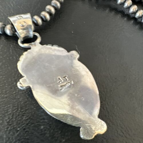 Navajo Blue Turquoise Pendant Necklace | Sterling Silver Pearls | Authentic Native American Handmade | 15647
