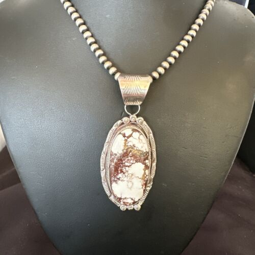 Navajo Wild Horse Turquoise Pendant Necklace | Sterling Silver | Authentic Native American Handmade | 17114