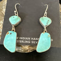 Navajo Blue Kingman Turquoise Dangle Earrings | Sterling Silver | Authentic Native American Handmade | 15118