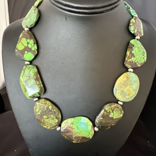 Navajo Green Turquoise Chunky Necklace | Sterling Silver | 19" | Authentic Native American Handmade | 15427