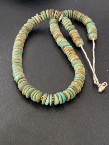 Navajo Green Royston Turquoise Necklace | Sterling Silver | 22" | Authentic Native American Handmade | 11706