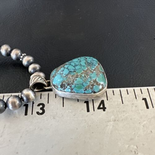 Men's Navajo Blue Spiderweb Turquoise Pendant Necklace | Sterling Silver | Authentic Native American Handmade | 16241