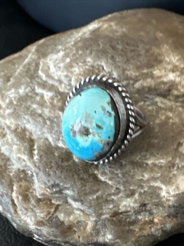 Navajo Blue Kingman Turquoise Ring | Sterling Silver | Sz 5.5 | Authentic Native American Handmade | 16893