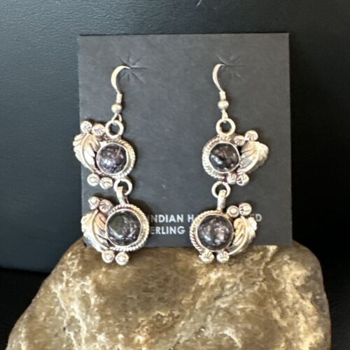 Navajo Purple Sugilite Dangle Earrings | Sterling Silver | 2" | Authentic Native American Handmade | 15693