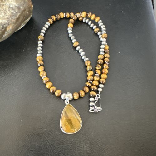 Southwestern Coffee Brown Tiger's Eye Pendant Necklace | Sterling Silver | 15864