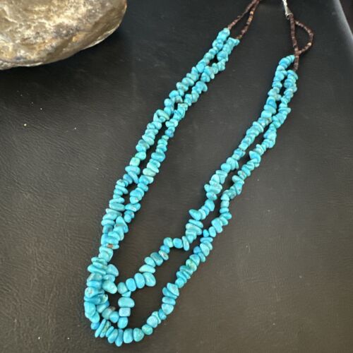 Navajo Blue Kingman Nugget Turquoise Necklace | 2 Strand | Sterling Silver | 20" | 15341