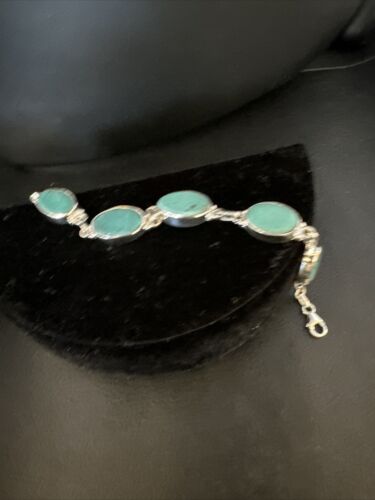 Navajo Blue Turquoise Link Bracelet | Sterling Silver | 8" | Authentic Native American Handmade | 15466
