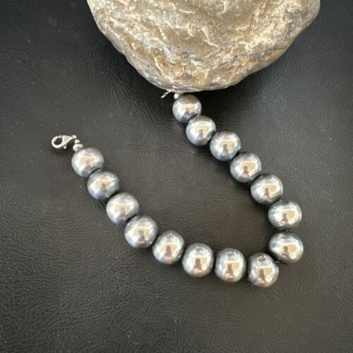 Navajo Pearl Round Beads Bracelet | 14mm | 8" | Sterling Silver | Authentic Native American Handmade | 17166