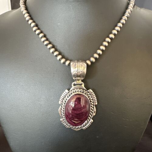 Navajo Pearls Purple Spiny Oyster Pendant | Sterling Silver | Native American Handmade | 16354