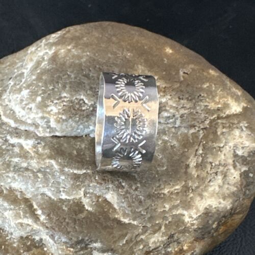 Men's Wide Band Navajo Stamped Ring | Sterling Silver | Sz 12 | Authentic Native American Handmade | 14981