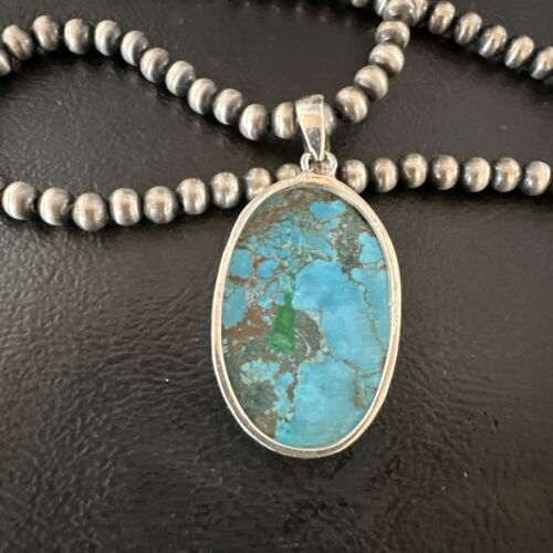 Navajo Blue Spiderweb Turquoise Pendant Necklace | Sterling Silver | Authentic Native American Handmade | 17019