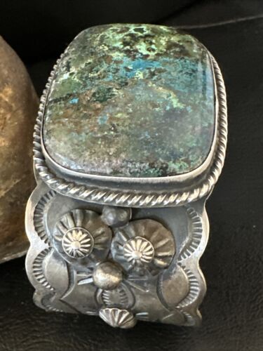 Navajo Sterling Silver Blue Turquoise Cuff Bracelet | Authentic Native American Handmade | 15987