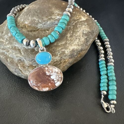 Navajo Wild Horse | Blue Kingman Turquoise Pendant Necklace | Sterling Silver | 17571