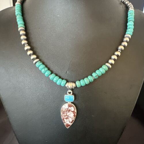 Navajo Wild Horse | Blue Kingman Turquoise Pendant Necklace | Sterling Silver | Native American Handmade | 17578