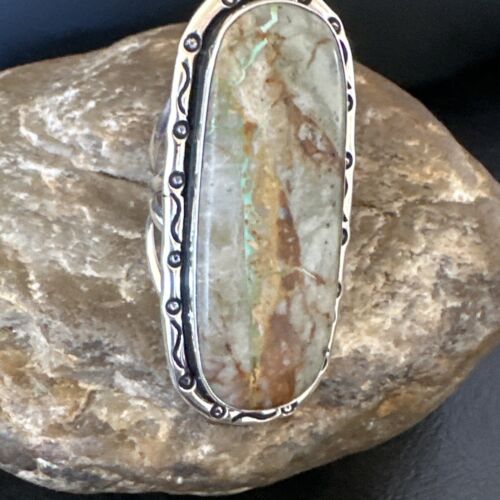 Navajo Ribbon Boulder Green Turquoise Ring | Sterling Silver | Sz 8.5 | 16254