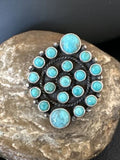 Navajo Blue Turquoise Cluster Ring | Authentic Native American Sterling Silver | Multi-Stone | Adjustable | Sz 7 | 16325