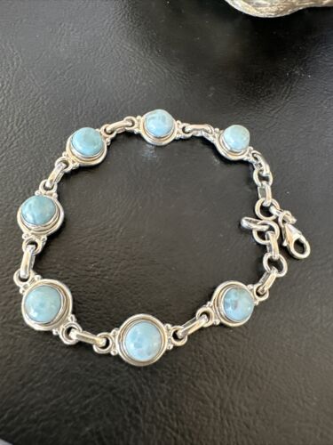 Navajo Blue Larimar Link Bracelet | Sterling Silver | 8" | Authentic Native American Handmade | 16078