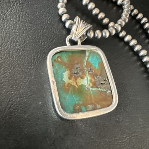 Navajo Blue Spiderweb Turquoise Pendant | Sterling Silver Necklace with Pearls | Authentic Native American Handmade | 15569