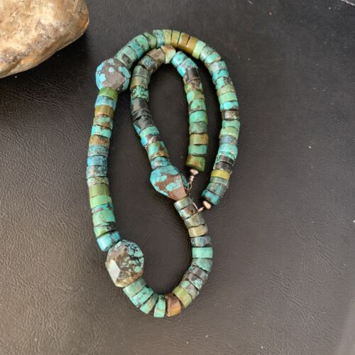 Navajo Turquoise Heishi Spiderweb Necklace | Sterling Silver | 21" | Authentic Native American Handmade | 12505
