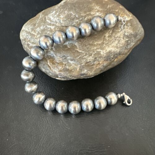 Navajo Pearl Round Beads Bracelet | 10mm - 14mm | 7" | Sterling Silver | Authentic Native American Handmade