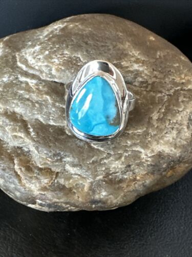 Sterling Silver Blue Kingman Turquoise Ring | Sz 10 | Authentic Native American Handmade | 17601