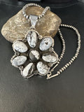 XL Cluster Navajo White Buffalo Turquoise Sterling Necklace Pendant | Multi-Stone | 14897